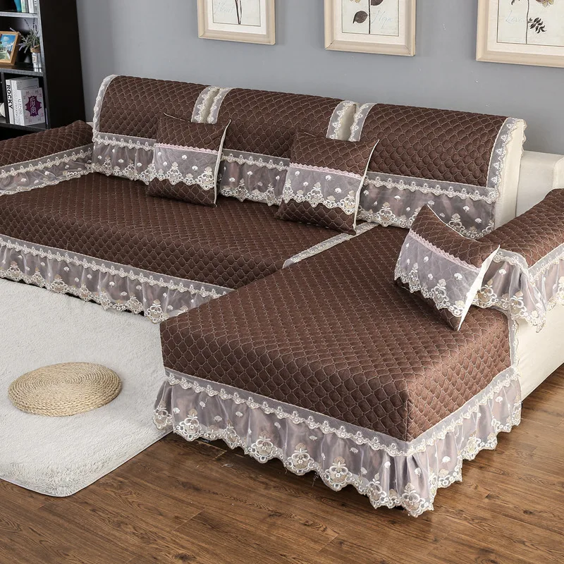 

Solid sofa covers for living room sectional couch slipcovers lace decor cotton linen corner sofa bed cover furniture protector