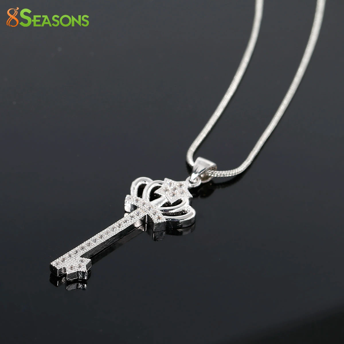 8 СЕЗОНОВ Медь Micro Pave Ясно Циркон Корона Ключ Ожерелье Цепи Змейки Тона Серебра