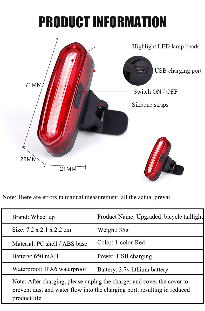 Top WHEEL UP 2017 Bicycle Lamp New Arrival Bike Torch MTB Road Usb Chargeable Led Front Light Tail Light Set Taillight Rear Light 24