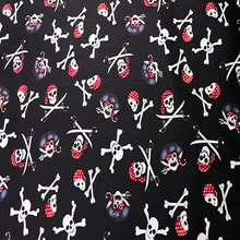 100X145cm 50s Vintage Retro pirata estampado de esqueleto tela de algodón negro para mujer vestidos de verano cortina funda de cojín DIY