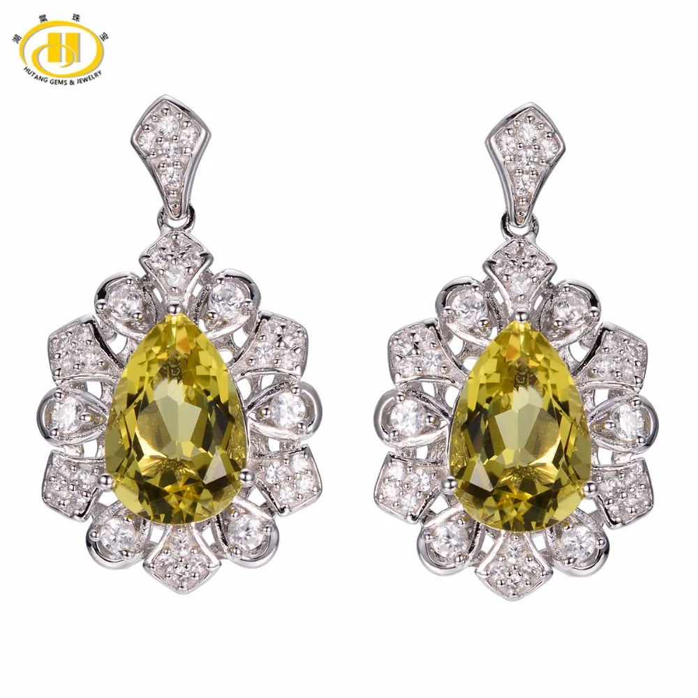 Hutang 6.02 ct Natural Gemstone Lemon Quartz Solid 925 Sterling Silver Romantic Earrings Fine Jewelry For Women