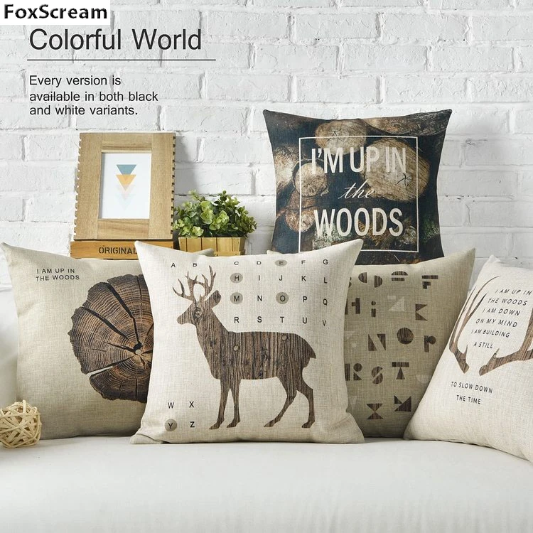Deer Pillow Case Brown Cushion Cover Home Decor Animal Decorative