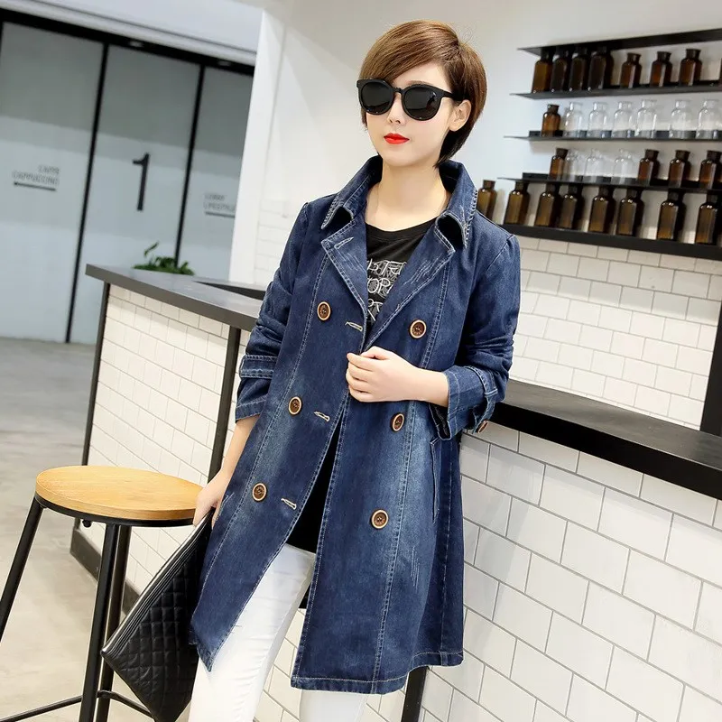 Plus Size Oversized Women Denim Jacket Long Sleeve Double-breasted Jeans Coat Female Denim Outerwear Coats