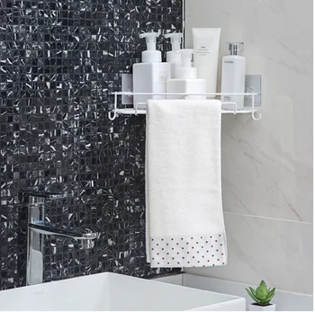 

Iron art triangle shaped makeup storage kitchen storage shelf bathroom organizer with 2 hooks towel brush rack cosmetics holder