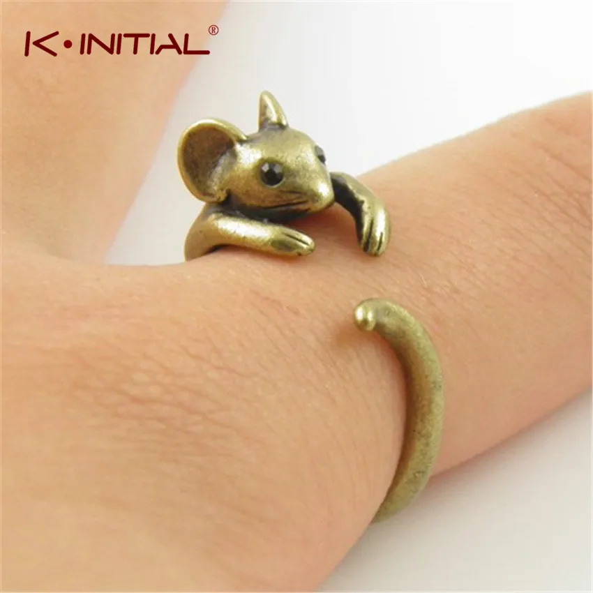 

Kinitial Chic Vintage Little Mouse Finger Ring for Women Kids Girl Antique Silver Bronze Cute Rat Rings Jewelry Party Gift