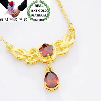 

MHXFC Wholesale European Fashion Female Party Wedding Gift Pink Red Pink Water Drop Zircon Real 18KT Gold Pendant Necklace NL150