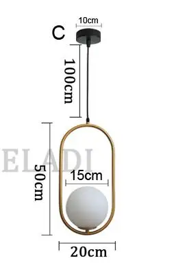Современный подвесной светильник золотой/латунный подвесной светильник для ресторана, кухни, столовой, стеклянный шар, подвесной светильник - Цвет корпуса: H 50cm 15cm ball