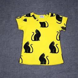 Мода Кот печати Футболки для девочек футболка для мальчиков летний Стиль Одежда для семьи Одежда для маленьких детей Детская одежда REINE