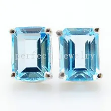 Синий топаз серьги-гвоздики в ювелирные изделия Натуральный топаз серьги-гвоздики 925 стерлингового серебра ювелирные украшения 2.4ct* 2 шт. драгоценные камни# Y15020303