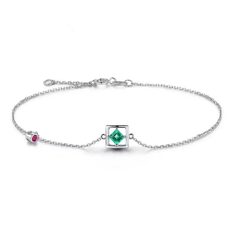  Naturel vert émeraude élégant Simple carré Bracelet naturel pierre gemme Bracelet 925 argent mode f