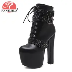 FANIMILA/женские ботинки на высоком каблуке, обувь на платформе с заклепками, обувь на молнии, женские короткие ботинки, пикантная модная обувь