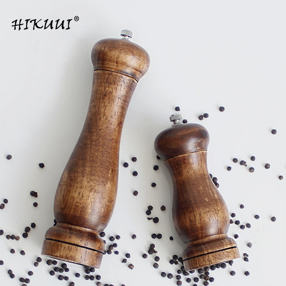 

2 pc 5" or 8" Pepper Mill Set Wood Pepper Spice Mill Grinder Handheld Seasoning Mill Salt and Pepper Grinder Cooking Tools Set