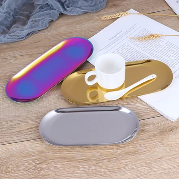 

HWetR New Nordic Style Oval Jewelry Storage Serving Tray Platter Stainless Steel Snack Tray Metal Storage Gold Dec