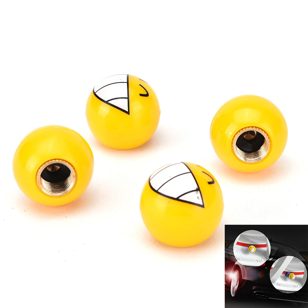 4 Pcs 1.6CM Bared Teeth Car Tire Novelty Smile Face Valve Stems Caps
