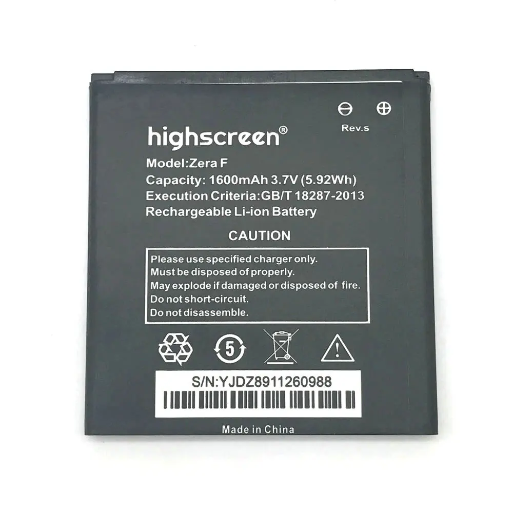 New 4.5 x 54 x 57.3mm 1600 mAh battery For Highscreen Zera F Rev.S mobile phone New 4.5 x 54 x 57.3mm 1600 mAh battery For Highscreen Zera F Rev.S mobile phone