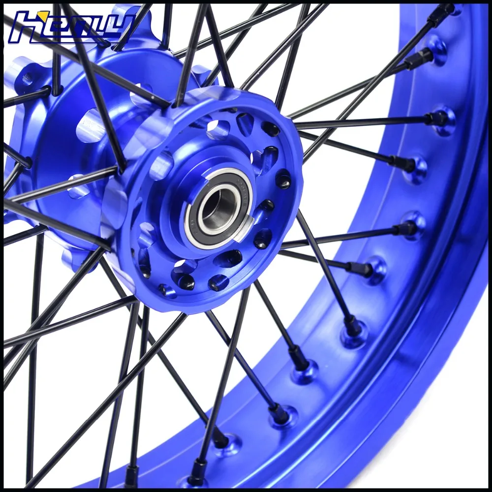 3,5/5,0 17IN. Набор колес Supermoto для YAMAHA WR250F 2001- WR450F 2003- Supermotard синие обода черная накладка на соски
