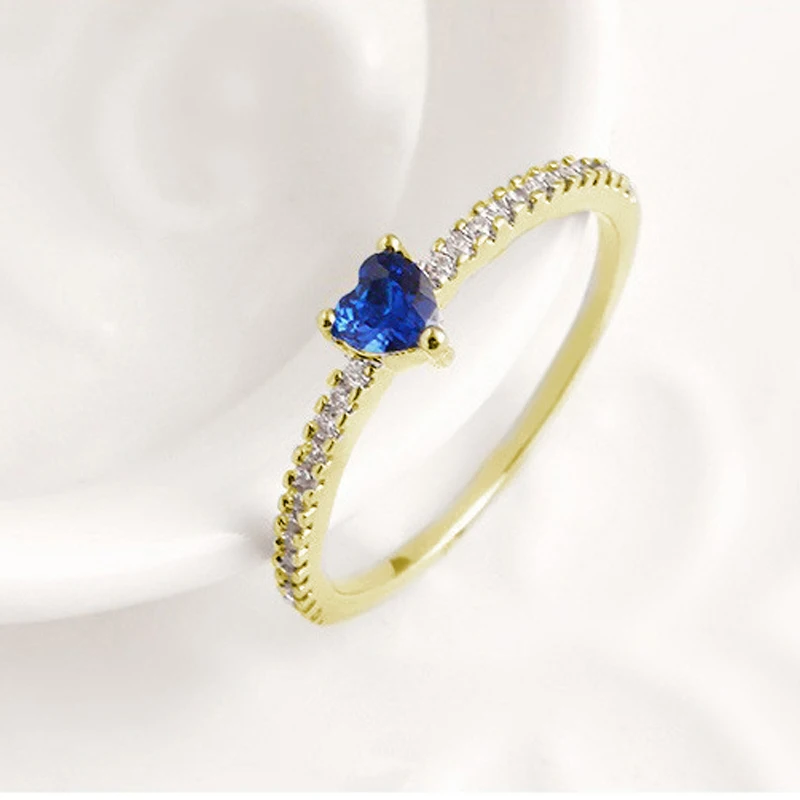 ZHOUYANG, обручальные кольца для женщин, романтический стиль, милый в форме сердца, голубой Фианит, 3 цвета, вечерние, подарок, модное ювелирное изделие, KAR355