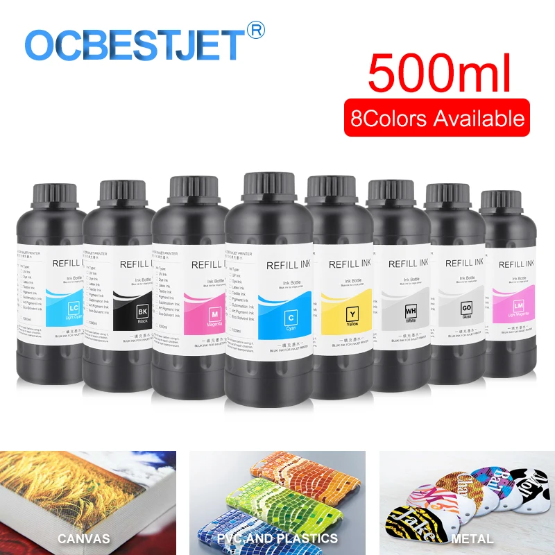 Продажа 500 мл бутылка светодиодный УФ чернила для Epson DX4 DX5 DX6 DX7 печатающая головка для R1800 R1900 4800 4880 7880 Светодиодный УФ планшетный чернила (8 цветов на в...