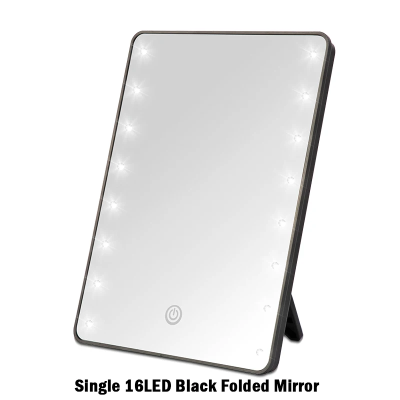 Makeup Mirror Folded 16 LEDs Touch Screen Dimmer Battery USB Switch with Operated Stand For Cosmetic Bedroom Tabletop Bathroom - Цвет: 16led black fold