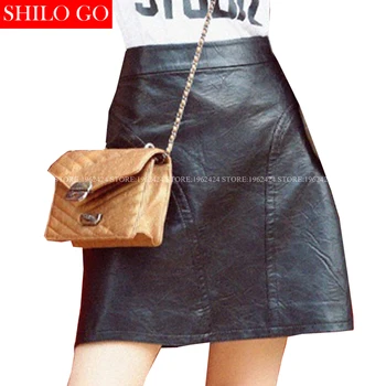 

Winter autumn fashion high quality office office OL sheep leather high waist zipper pocket pencil black leather skirts 3XL