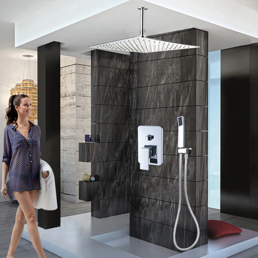 

Chrome Shower Faucet 8 INCH Rain Shower Head Bath Shower Faucet System Single Handle Shower Mixer with Handshower
