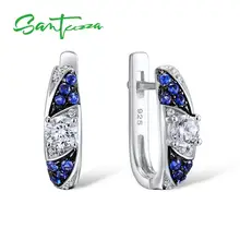 SANTUZZA, серебряные серьги для женщин, синий нано белый кубический цирконий, женские серьги-гвоздики, вечерние ювелирные изделия