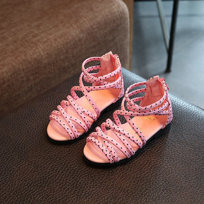 Сандалии для девочек Новая летняя детская обувь для малышей девочек пляжные сандалии для принцессы на молнии в стиле Римский гладиатор, детские сандалии CSH859