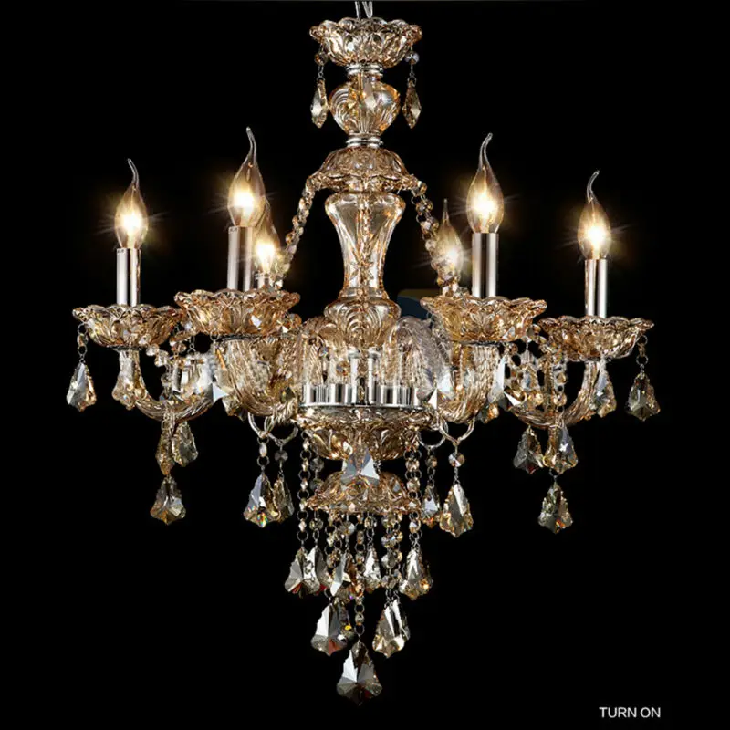 Big Vintage Luxury Crystal Chandelier 6pcs E14 Candle Light Cognac Gold