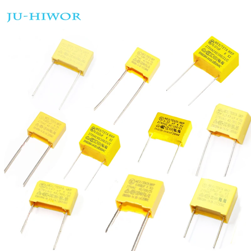 

10pcs 275V X2 Safety Capacitor Pitch 10/15/22mm Polyester Film Capacitor Yellow Square Capacitance 102K 333K 154K 222K 472K 683K