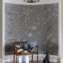 Классический стиль Элегантный Ручная роспись шелковые обои цветы с птицами ручная роспись широкий выбор мотивов и фона опционально