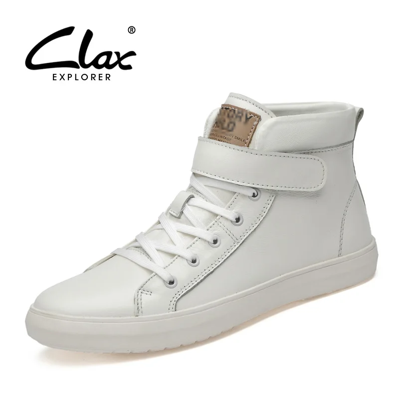 

CLAX Mens Leather Shoes White Fashion Casual Shoe Male Spring Autumn Genuine Leather Walking Footwear chaussure homme Soft