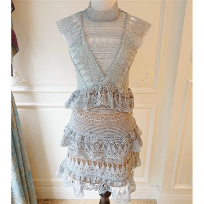 

HANZANGL Summer Dress Womens Elegant Sexy Self-portrait Mint Green Lace Dresses New Fashion