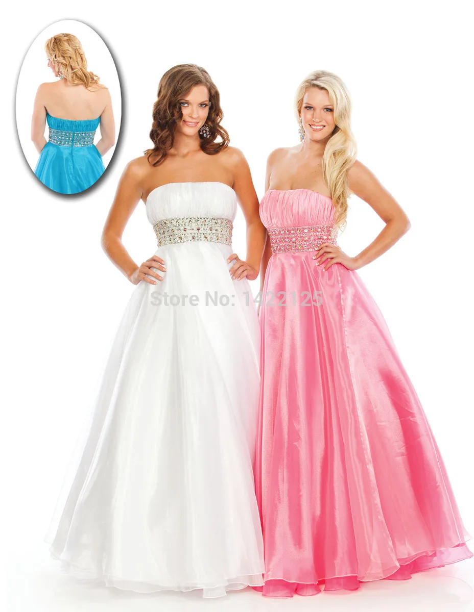 Strapless A line WOW Prom Dresses 3027 Pleat Sequined Crystal Beads Chiffon Backless Floor Length 2015 Pink Formal Pageant Gowns | Свадьбы и