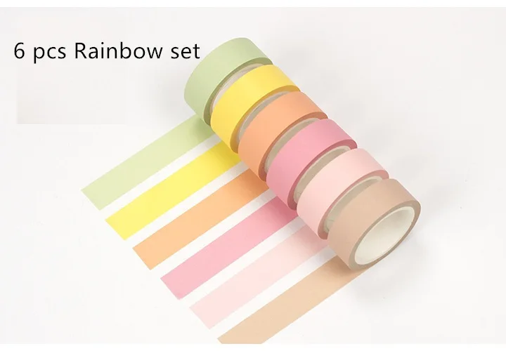 12 цветов мягкая цветная Бумага васи лента 15 мм* 8 м чистая маскирующая декоративные ленты наклейки DIY канцелярские принадлежности Школьные принадлежности 6583 - Цвет: 6 pcs Rainbow set
