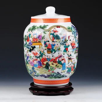 

Jingdezhen ceramic hundred kids at play big jar storage jar with the cover of living room decoration crafts ornaments