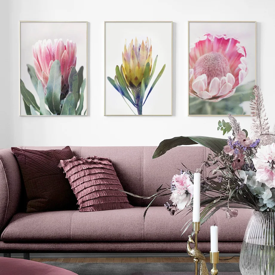

Pink King Protea Flower Wall Art Canvas Painting Nordic Posters And Prints Plant Wall Pictures For Living Room Bedroom Decor
