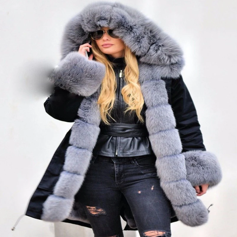 Roiii Winter 2018 Long Warm Parka Jacket Military Female Work Wind-Resistant Thicken Faux Fur Hood Casual Women Fashion Overcoat Coats