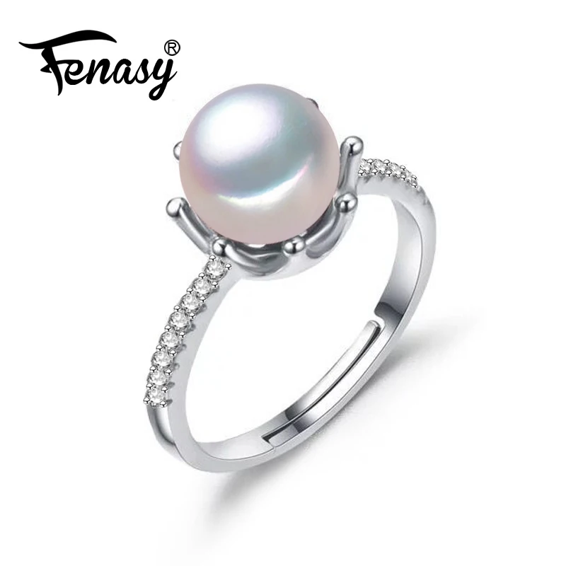 

FENASY bridal crown ring,natural Pearl jewelry,rings for women,925 sterling silver ring,semi round pearl beads Fine Jewelry