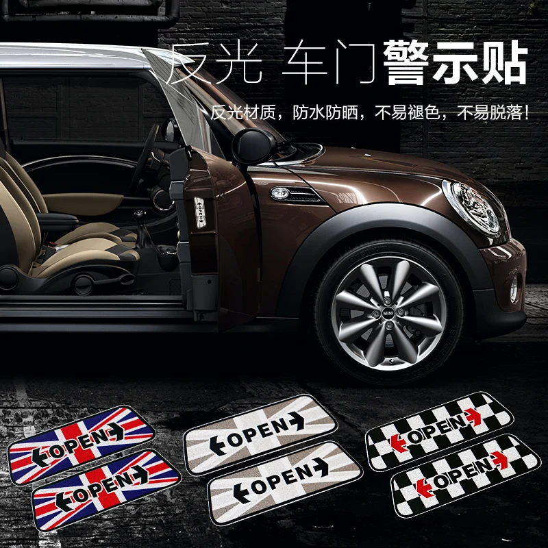 

1set=2pcs Car Interior Door reflect light OPEN Warning Anti collision stickers 3D Styling Emblem Stickers Badge for BMW Mini