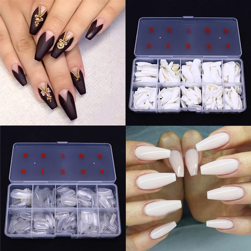 600Pcs Ballerina False Nail Tips 12 Multi size Coffin ...