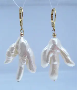 

14K/20 YELLOW GOLD Huge AAA 20X30 mm White South Sea Baroque Pearl Earrings