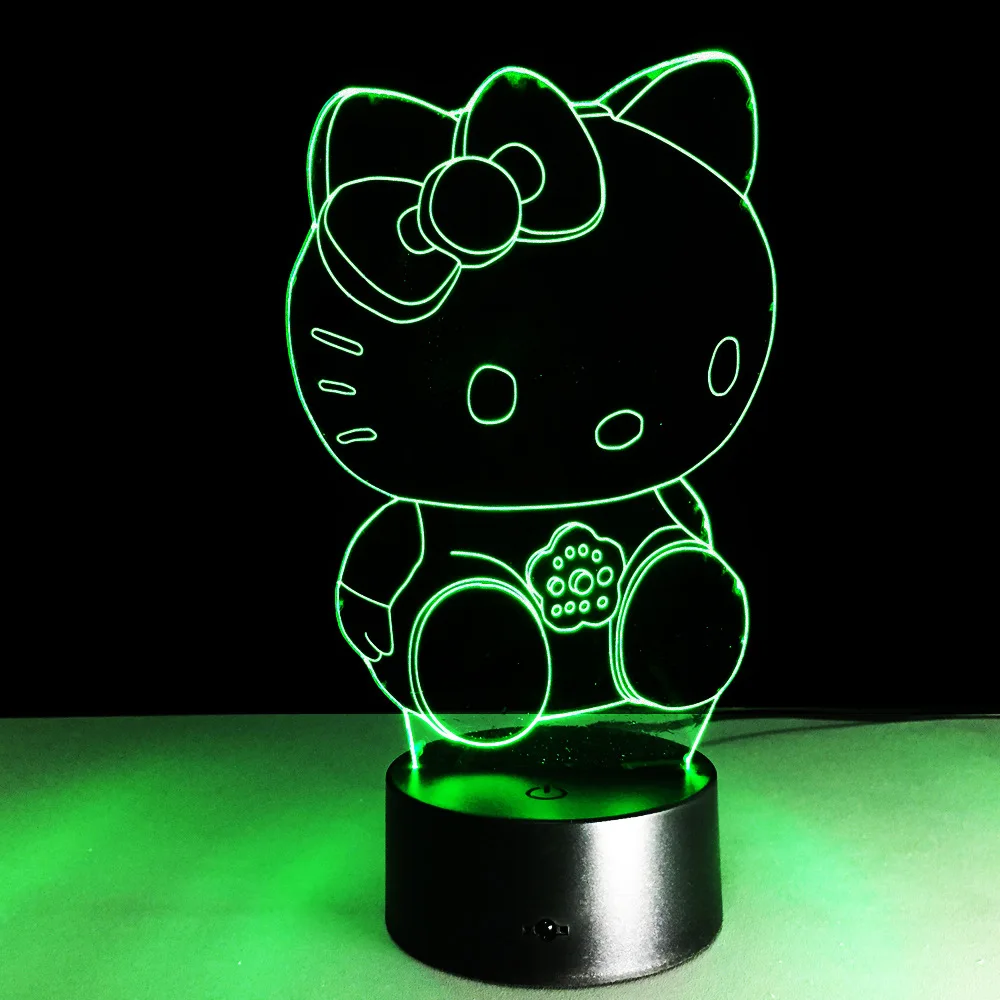 Cartoon Hello Kitty 3D LED Night Light 7 Color changing Table Lamp 