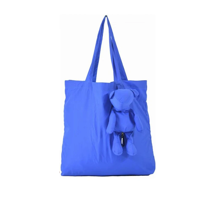 Cartoon bear Foldable Folding Shopping Bag Handbag Nylon Casual Recycle Carrier Tote Reusable Eco Grocery Nylon Large Bag blue