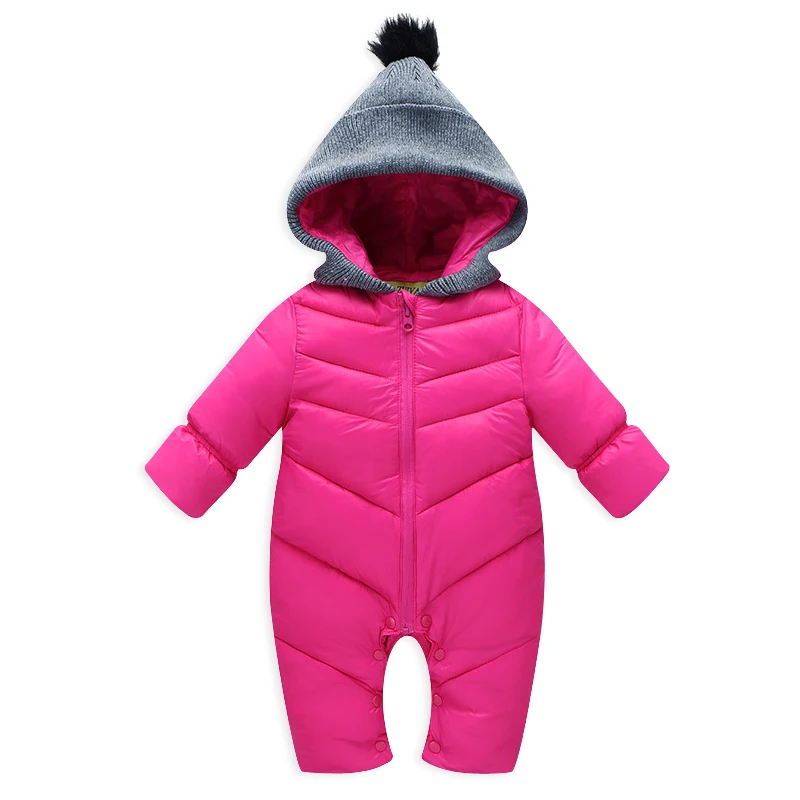 

Baby Rompers Enhanced jumpsuit Solid Color Hooded Keep Warm duck down Boys Girls Jumpsuit Winter Baby Clothes 0-18M