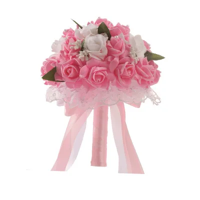 Искусственные цветы для невесты, романтический свадебный красочный букет невесты ручной работы, свадебные аксессуары для женщин - Цвет: Pink