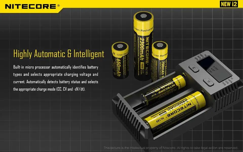 Nitecore Intelli Зарядное устройство i2 16340 CR123A 10440 AA AAA 14500 18650 26650, 22650, 17670, li-ion/никель-металлогидридных универсальное Батарея Зарядное устройство