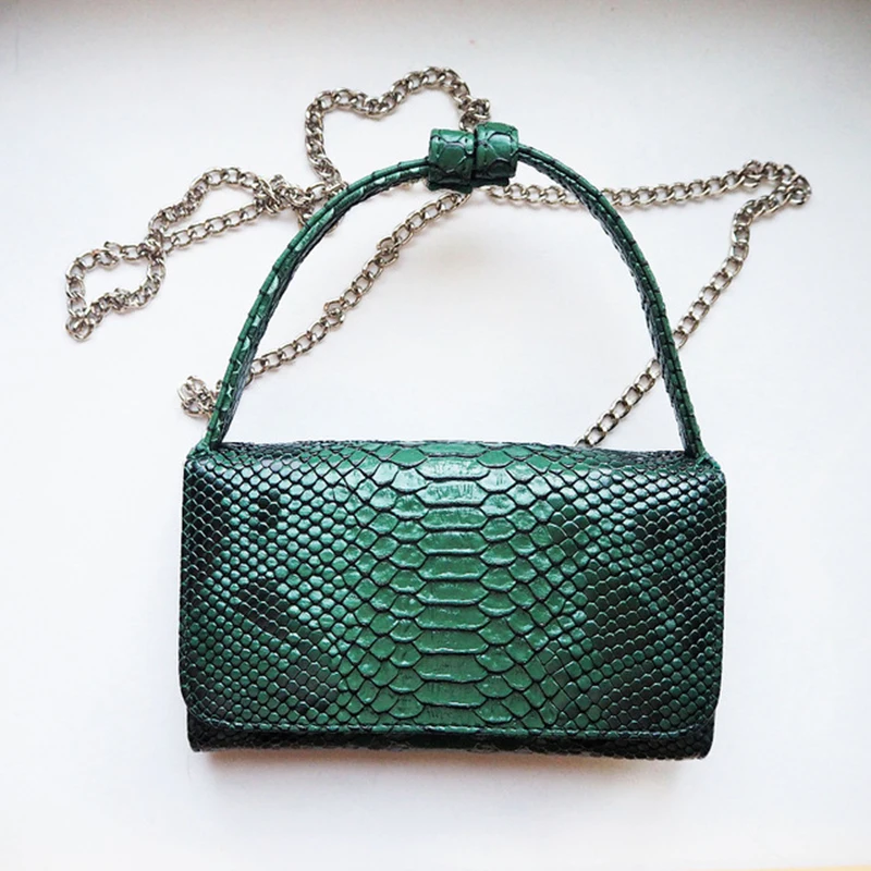 TOPHIGH Green Mini Fashion Clutch Shoulder Crossbody Bags For Women Snake Pattern Hot Sale Handbag Chain Gift