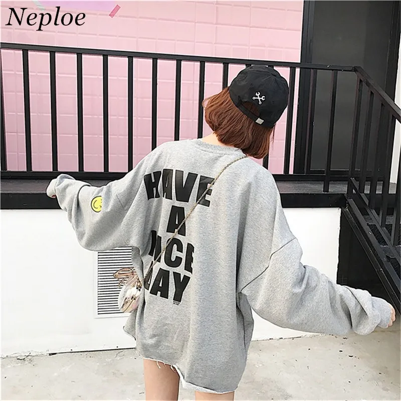 Neploe Korean Fashion Letter Smile Printed Women Hoodies