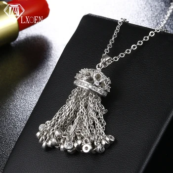 

LXOEN Hot Fashion Tassel Long Necklace with Cubic Zirconia Crown Necklaces For Women 2017 Statement Crystal Jewelry collares