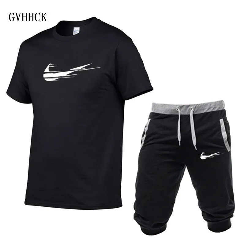 

Summer new Sale Men's Sets T Shirts+Shorts Two Pieces Sets Casual Tracksuit 2019 Funny brand Tshirt Gyms Tops+Shorts set